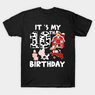 Farm Animals 10 Year Old It's My 10th Birthday Party Bday Girl T-Shirt